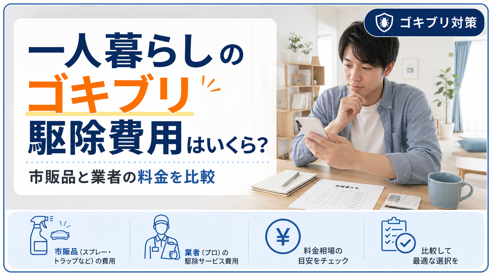 一人暮らしのゴキブリ駆除費用はいくら？市販品と業者の料金を比較