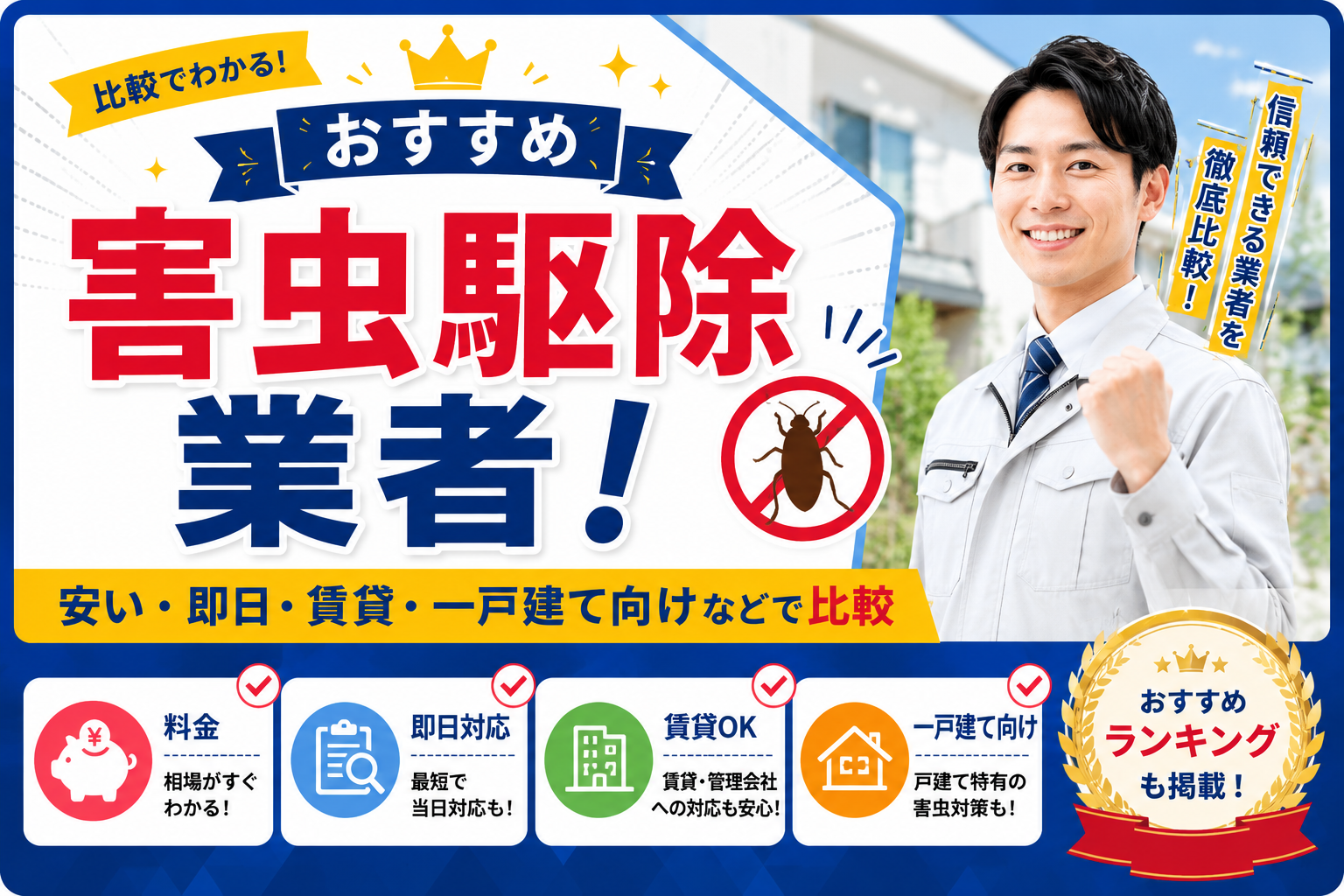 おすすめの害虫駆除業者｜安い・即日・賃貸・一戸建て向けなどで比較