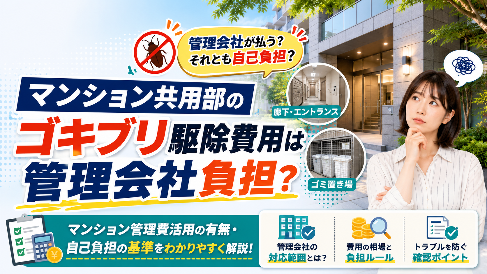 マンション共用部のゴキブリ駆除費用は管理会社負担？マンション管理費活用の有無・自己負担の基準